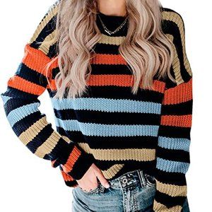 Amazon Women's Striped Sweater - Black, Blue, Orange, Yellow
